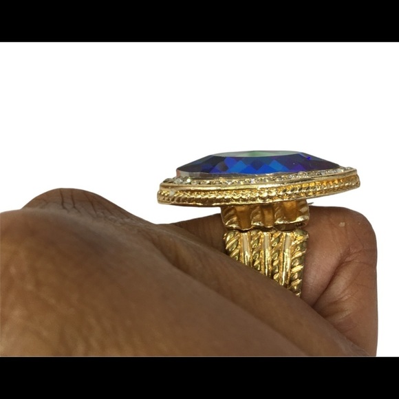 LARGE cocktail ring multi colored iridescent stone &  rhinestones - Picture 2 of 7